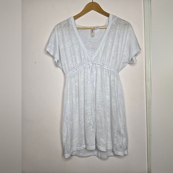 MIKEN White Short Sleeve Bathing Suit Cover w/Hood Size M - Picture 1 of 5